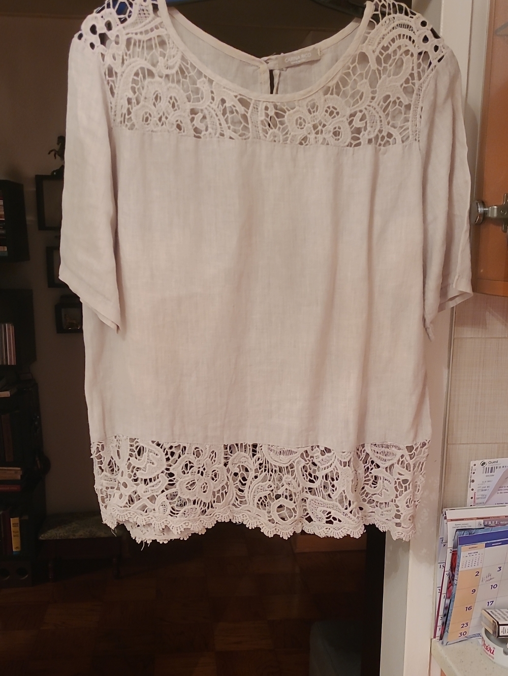 Italin,new. Lace Trim Women's Top in Light Pink - Elegant Short Sleeve Blousep